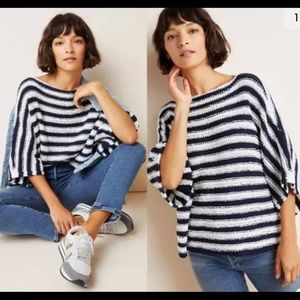 Anthropologie Lita Striped Pullover Dolman Sleeve Sweater Navy White Size: M/L